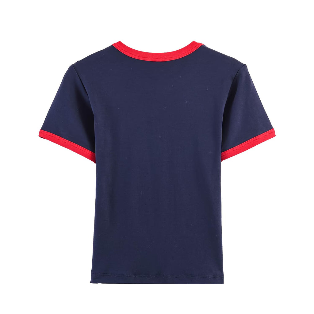 Women's Women Clothing Fashionable Short Sleeve Round Neck Contrast Color Stitching Printed T Shirt