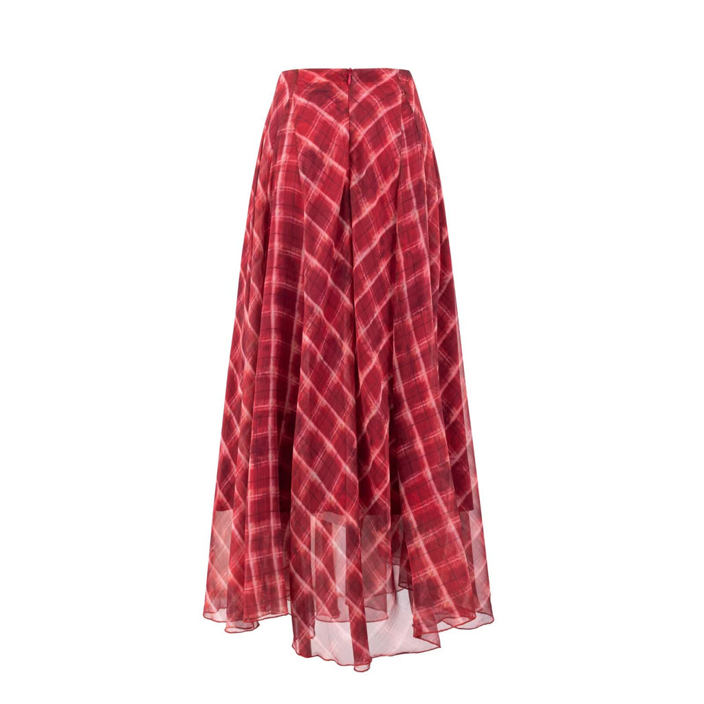 Plaid Asymmetric High-Waist Maxi Skirt