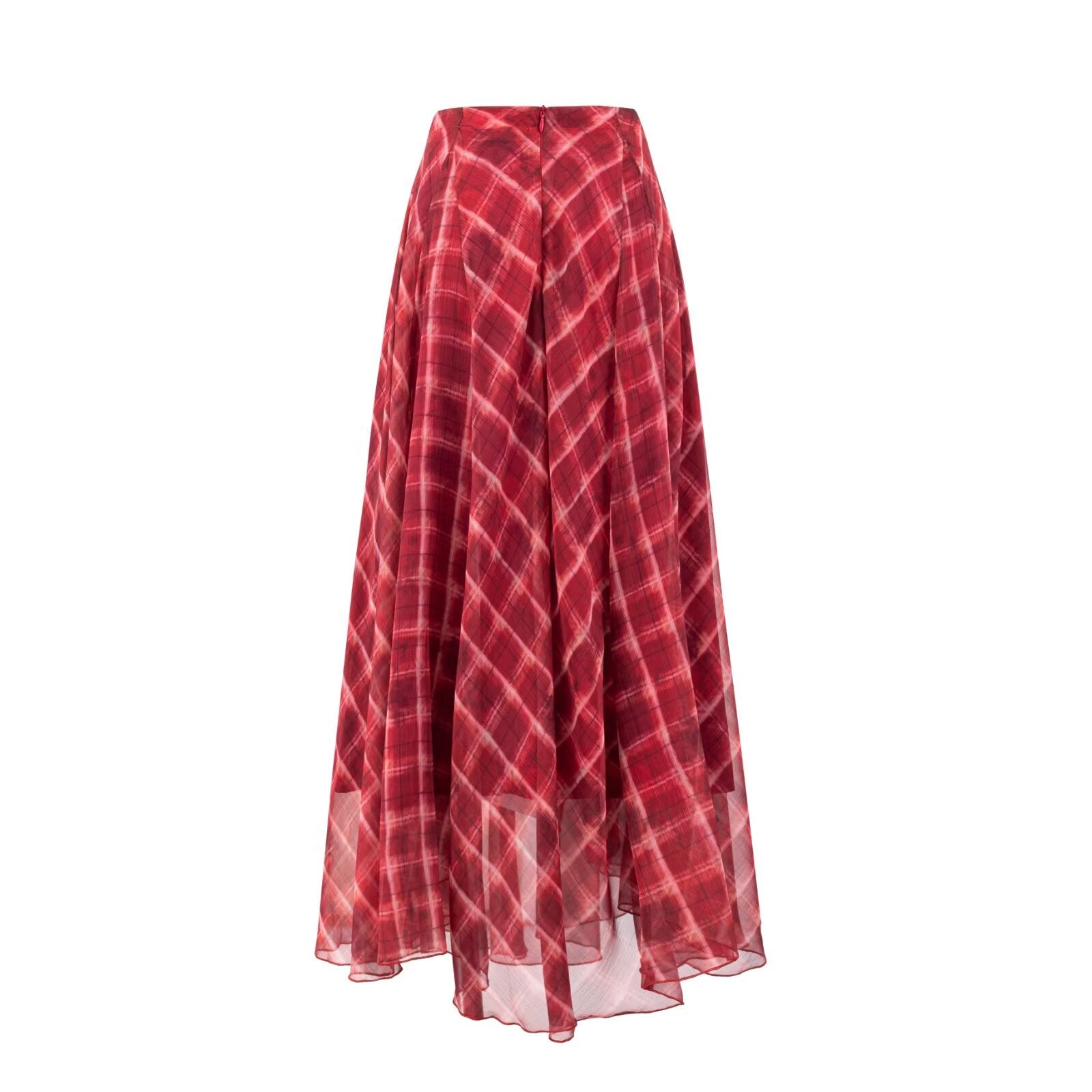 Plaid Asymmetric High-Waist Maxi Skirt