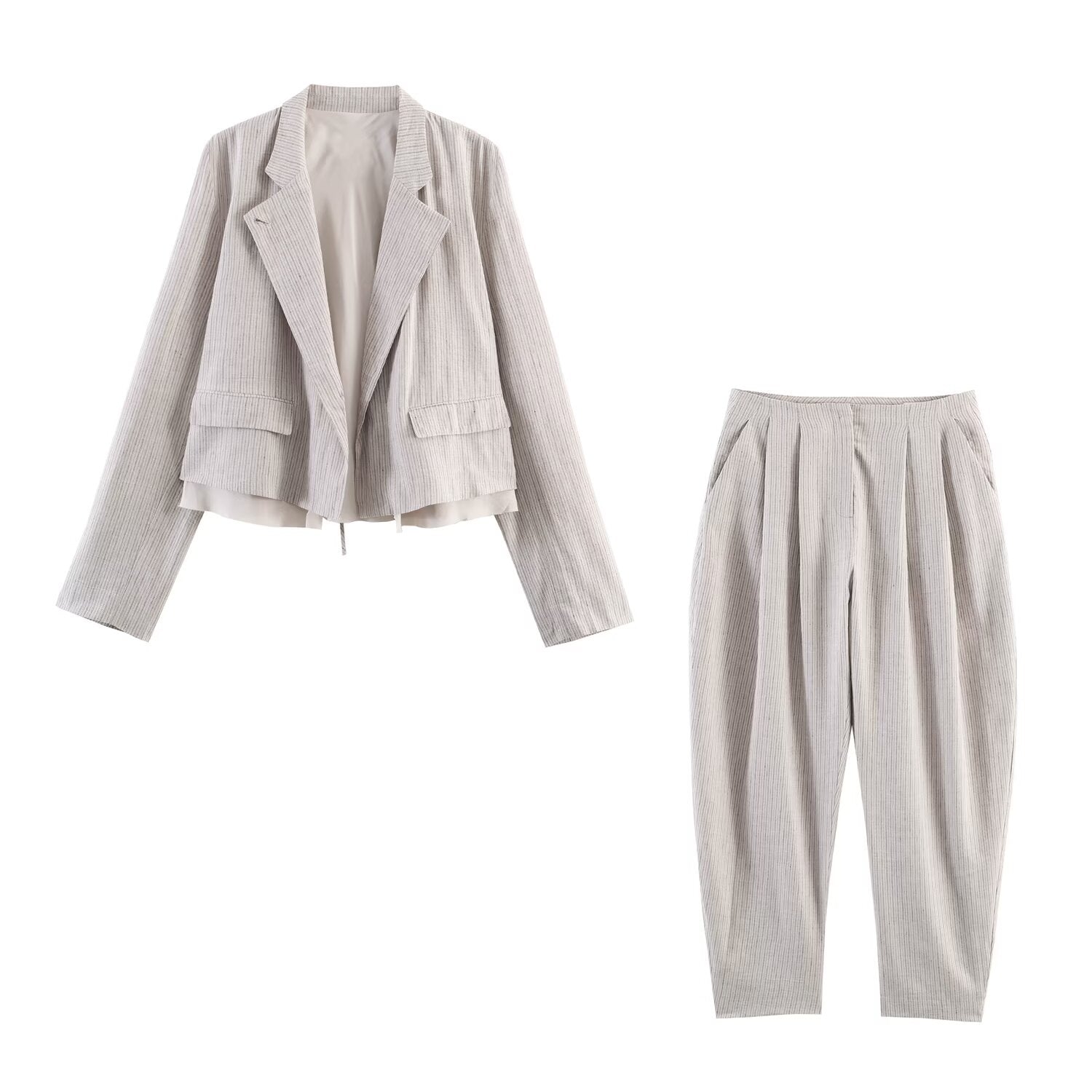 Women Clothing Season Blended Striped Blazer Trousers
