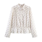 Women's Bowknot Long Sleeve Printed Shirt