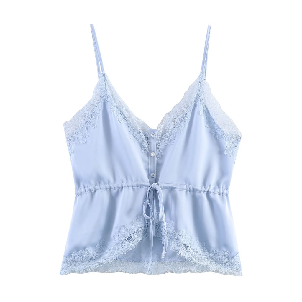 Women's Lace-Trim Satin Camisole – V-Neck