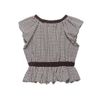 Women's Balloon Small Plaid Bow Top Shirt