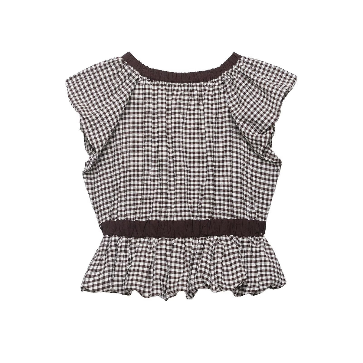 Women's Balloon Small Plaid Bow Top Shirt
