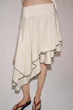 Contrast Stripe Asymmetric High-Waist Midi Skirt