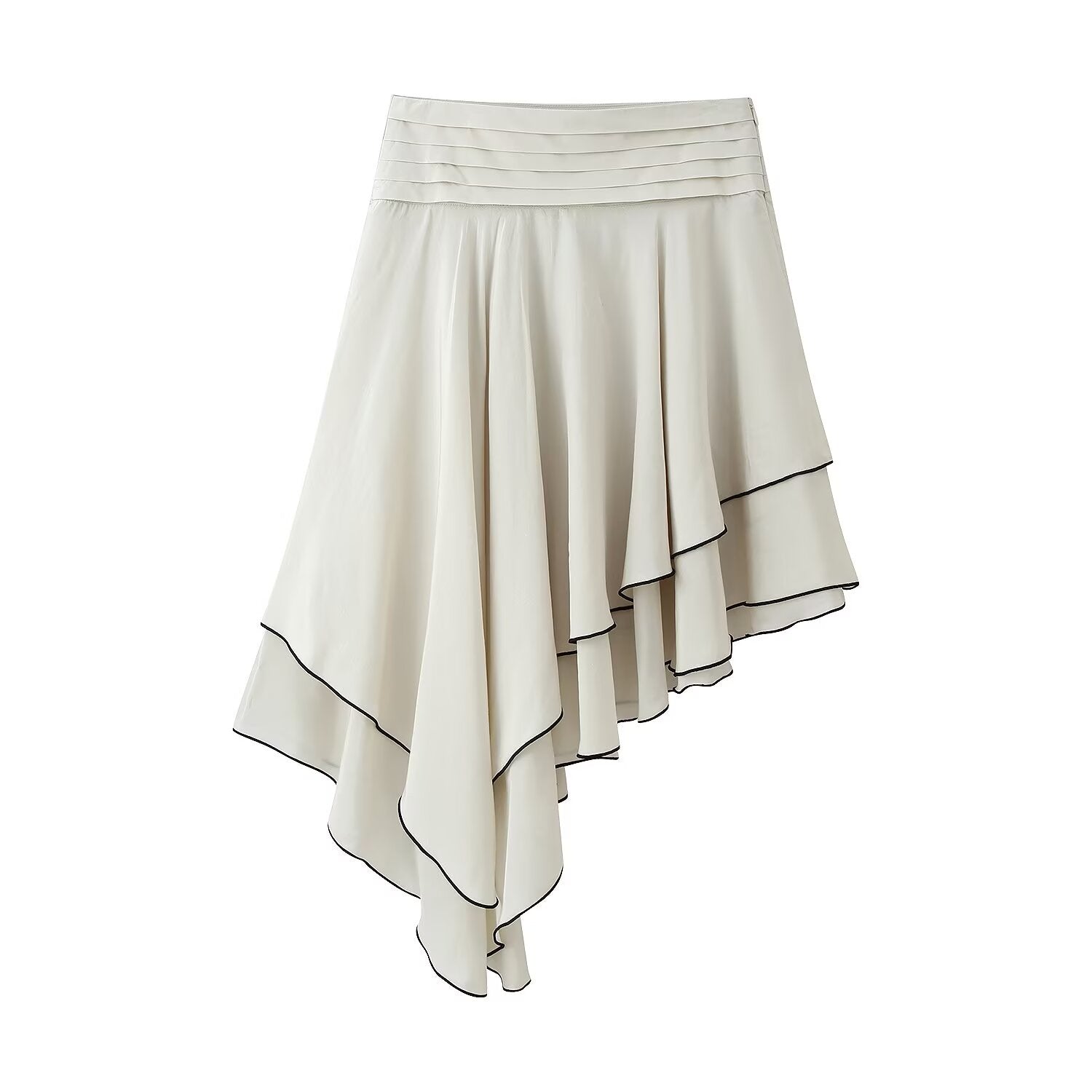 Contrast Stripe Asymmetric High-Waist Midi Skirt