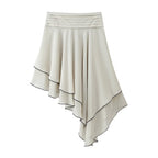 Contrast Stripe Asymmetric High-Waist Midi Skirt