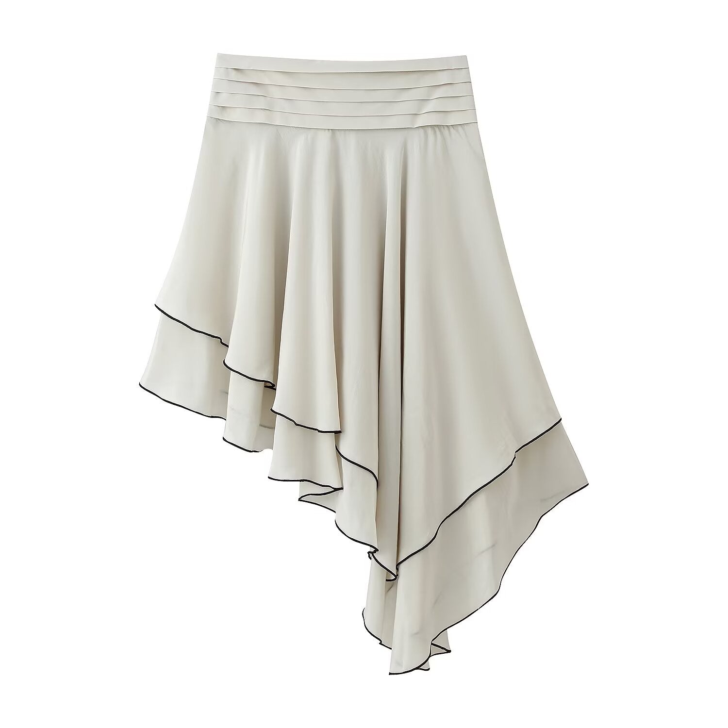 Contrast Stripe Asymmetric High-Waist Midi Skirt