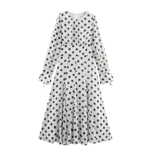 Women Clothing Waist Trimming Ruffles Lower Hem Lace Long Sleeve Big Hem Dress