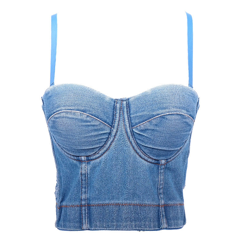 's Boning Corset Denim Camisole 's Short Slim Fit Backless Base