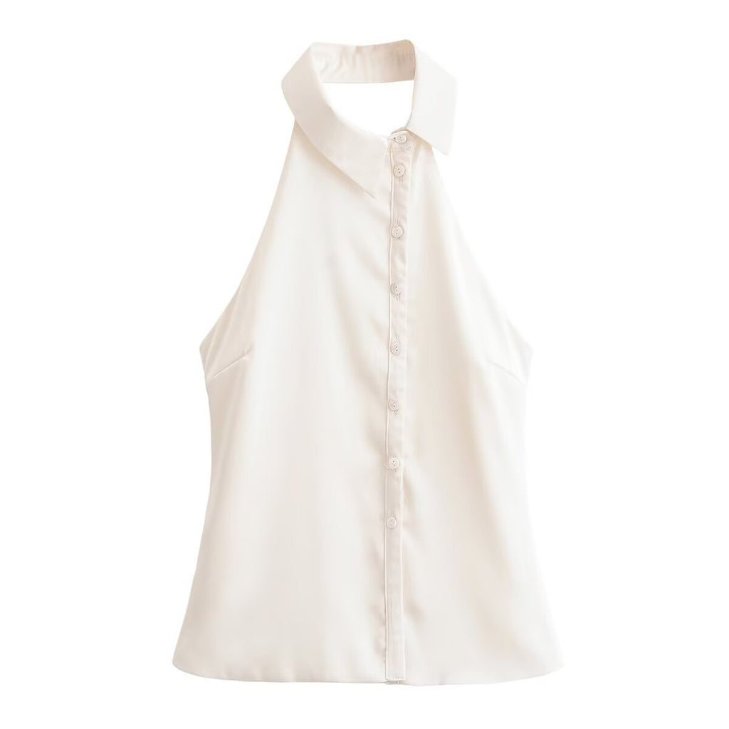 Silk Satin Texture Hanging Collar Top