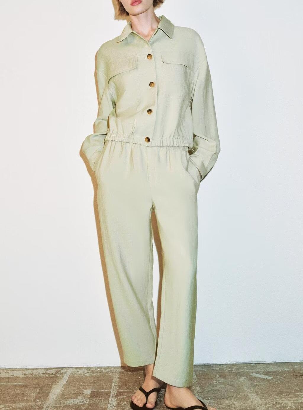 Women Clothing Summer Collared Short Coat Waist Skinny Pant