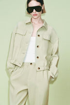 Women Clothing Summer Collared Short Coat Waist Skinny Pant