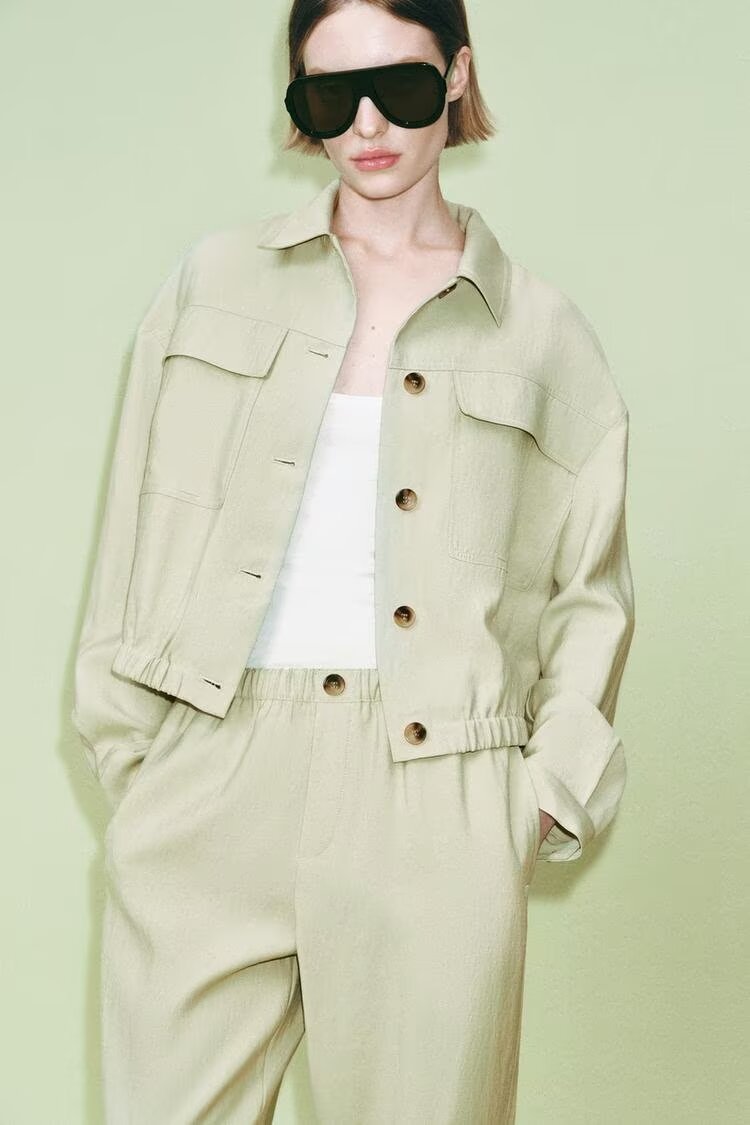 Women Clothing Summer Collared Short Coat Waist Skinny Pant