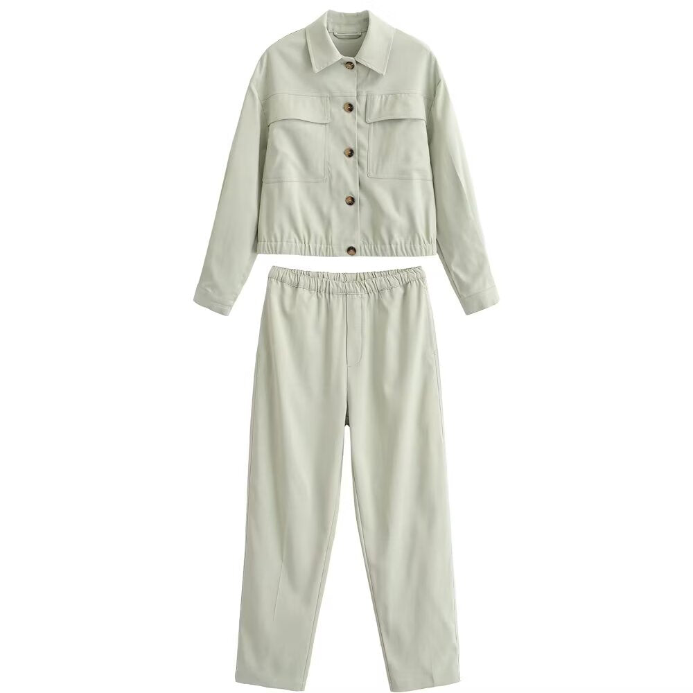 Women Clothing Summer Collared Short Coat Waist Skinny Pant