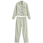 Women Clothing Summer Collared Short Coat Waist Skinny Pant