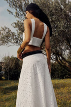 Sexy Embroidered Hollow Out Cutout out Halter Vest Short Top High Waist Skirt Set