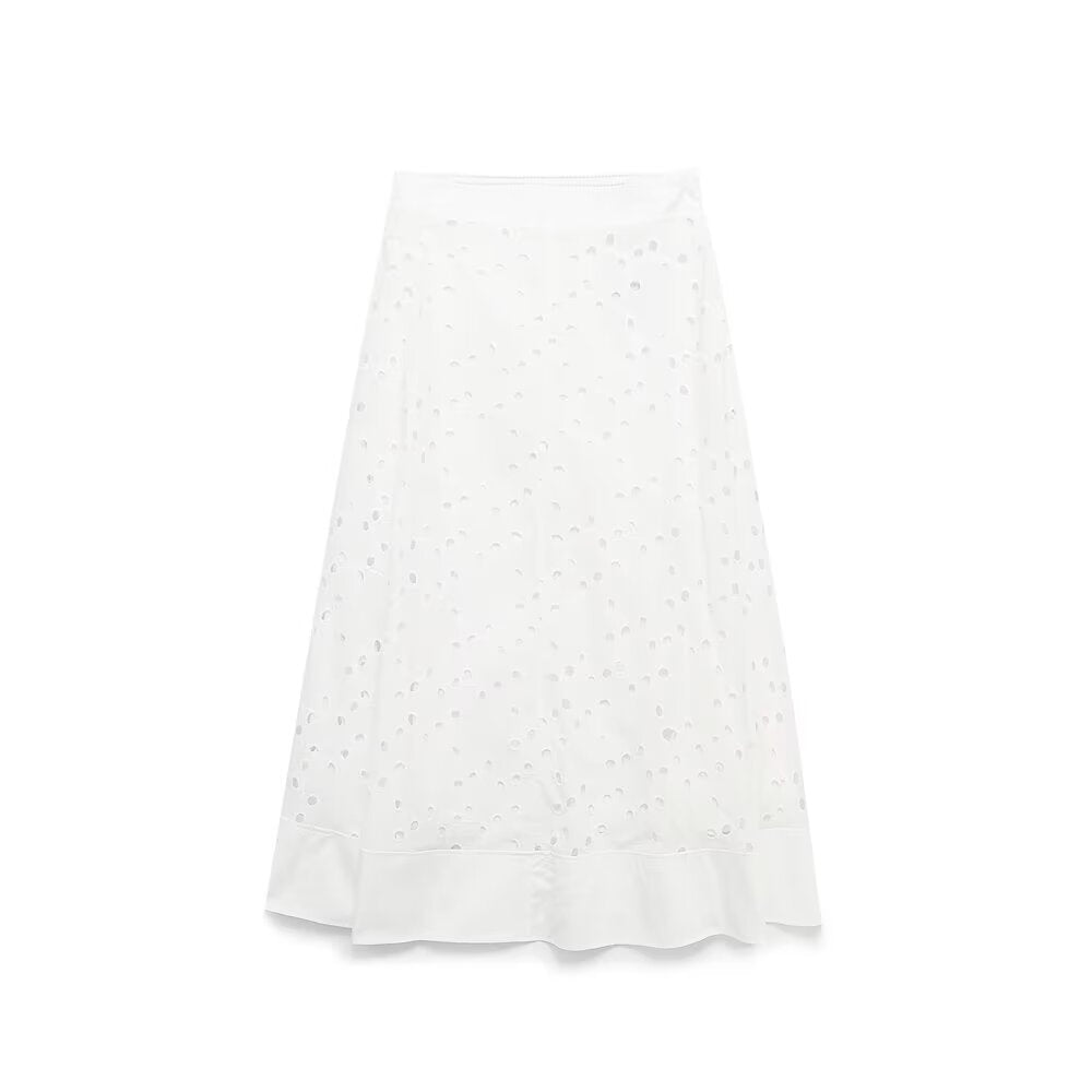 Sexy Embroidered Hollow Out Cutout out Halter Vest Short Top High Waist Skirt Set