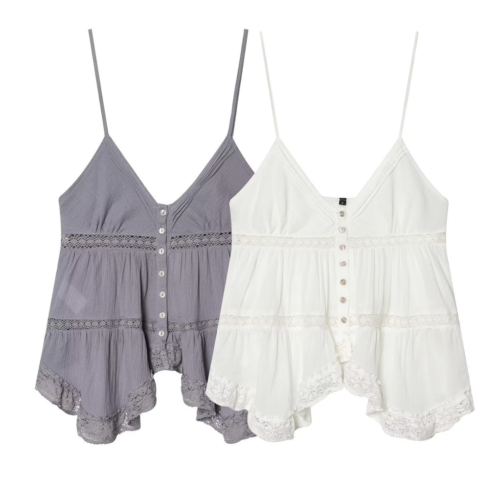 's Solid Color Embroidered Strap Top