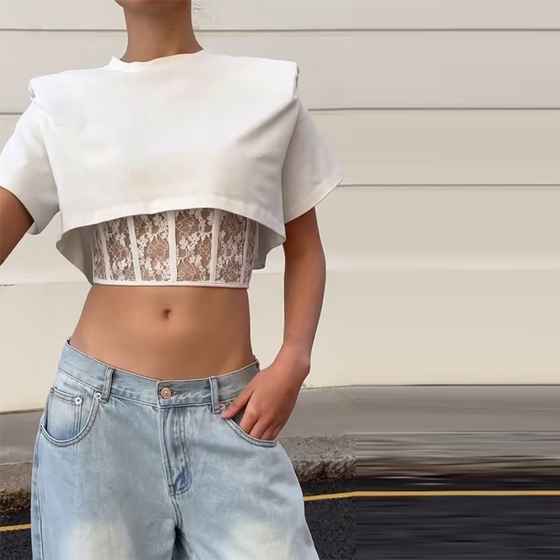 Lace Cinched Faux Two-Piece Top