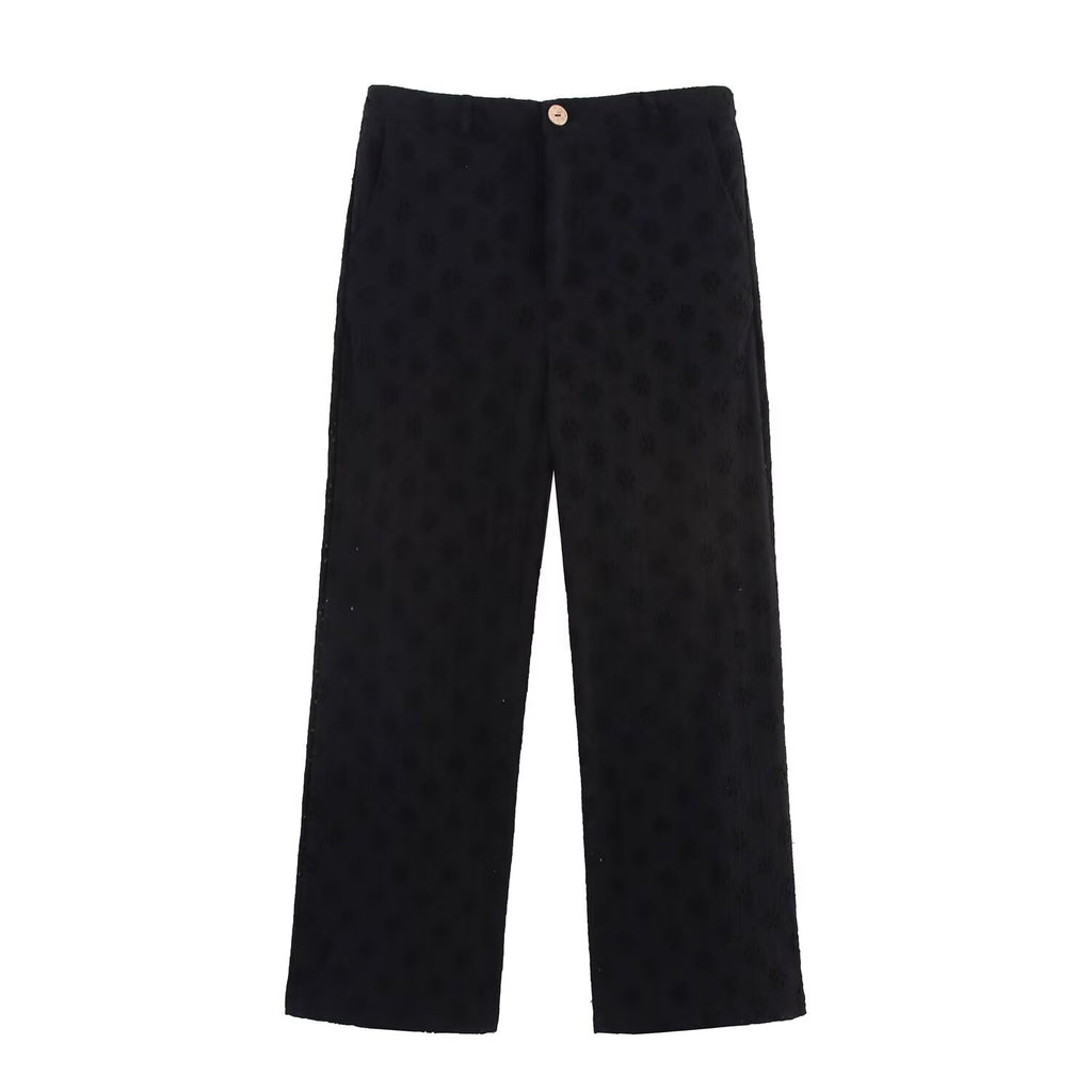 Women Clothing Casual Hollow Out Cutout Embroidered Shirt Wide Leg Pants