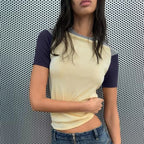 Women's Yellow Blue Color-Block Raglan T-Shirt