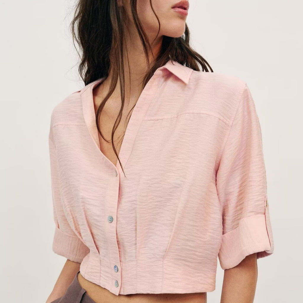 Women's Pleated Waist Short Sleeve Shirt
