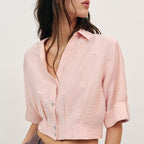 Women's Pleated Waist Short Sleeve Shirt