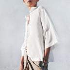 Women's Oversized Buckle-Detail Collared Shirt