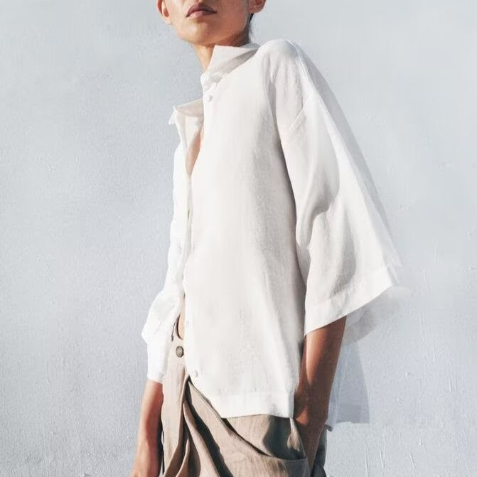 Women's Oversized Buckle-Detail Collared Shirt
