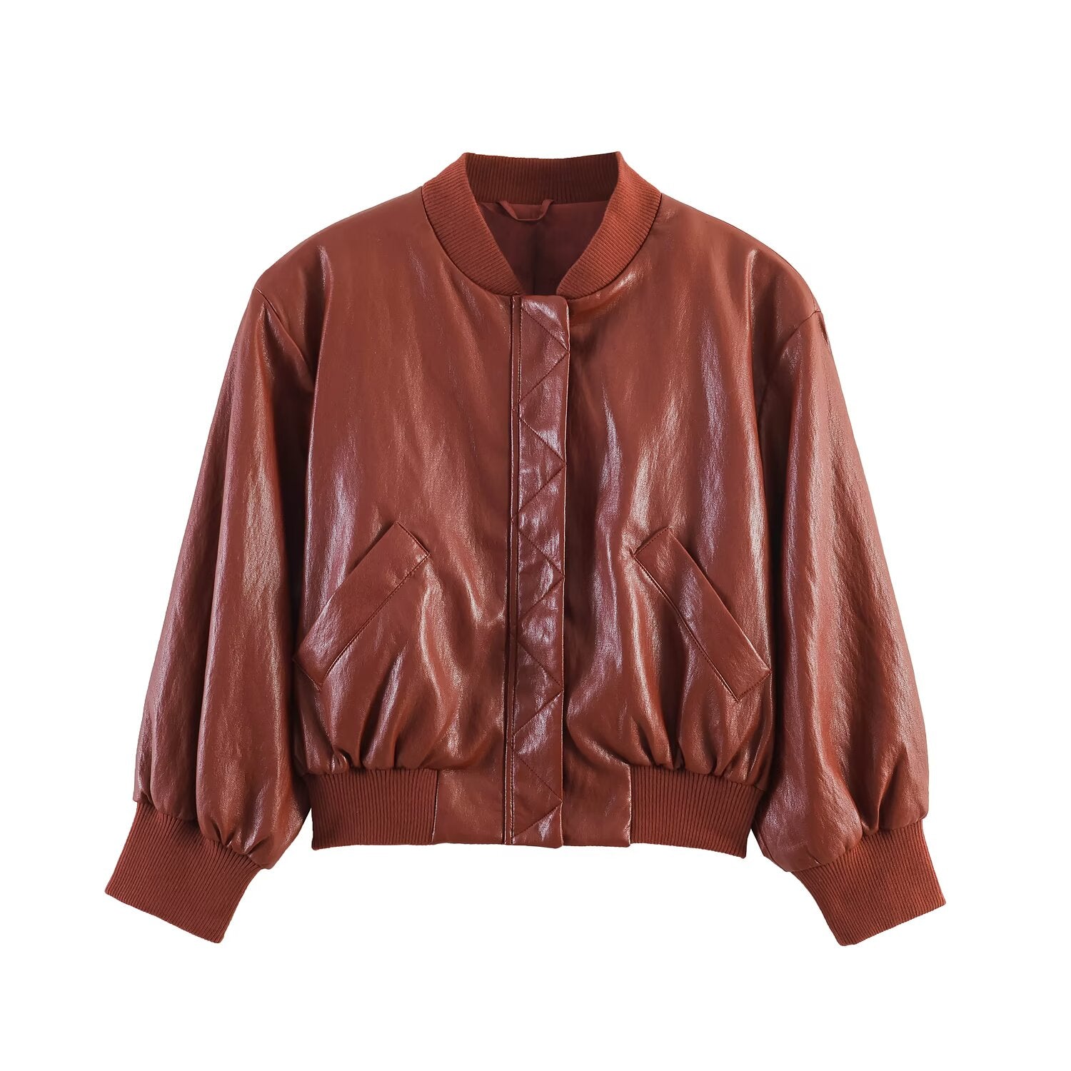 Women Faux Leather Padded Shoulder Bomber Jacket Coat Balloon Mini Skirt Shorts Three Piece Set
