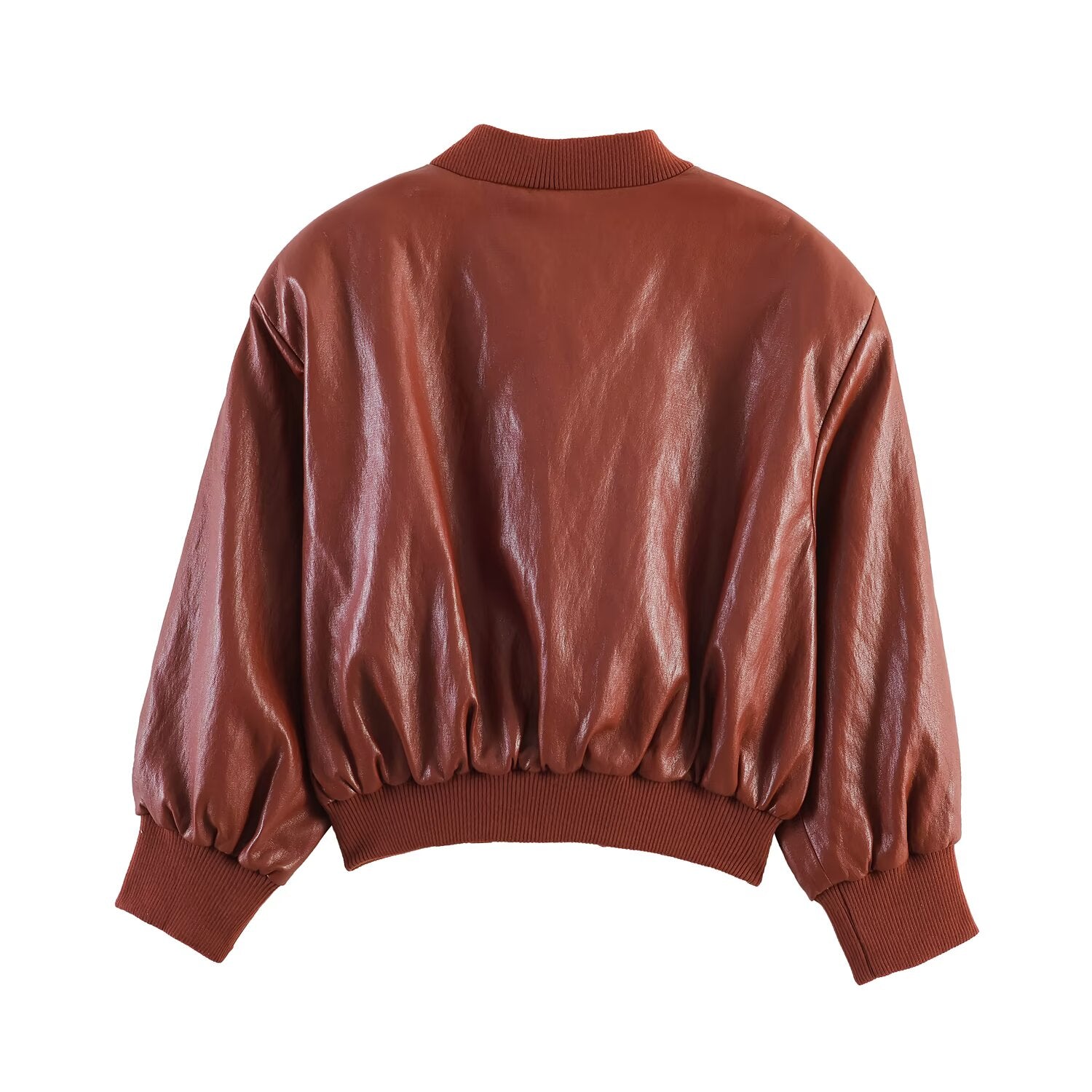 Women Faux Leather Padded Shoulder Bomber Jacket Coat Balloon Mini Skirt Shorts Three Piece Set