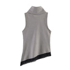 Women's Women Clothing Houndstooth Asymmetric Hem Lace Top Small Vest