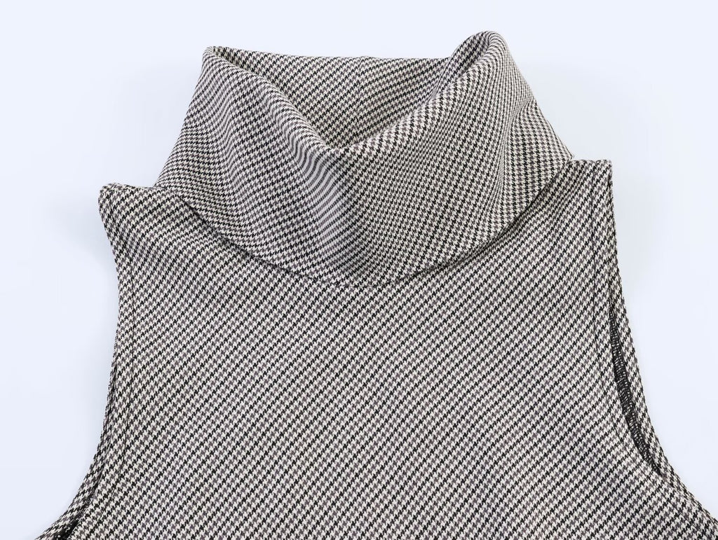 Women's Women Clothing Houndstooth Asymmetric Hem Lace Top Small Vest