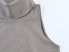 Women's Women Clothing Houndstooth Asymmetric Hem Lace Top Small Vest
