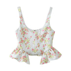 Spring Women Clothing Sexy Ruffled Floral Top Pants Set