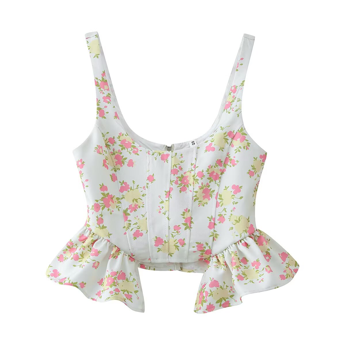 Spring Women Clothing Sexy Ruffled Floral Top Pants Set