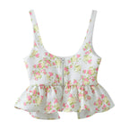 Spring Women Clothing Sexy Ruffled Floral Top Pants Set