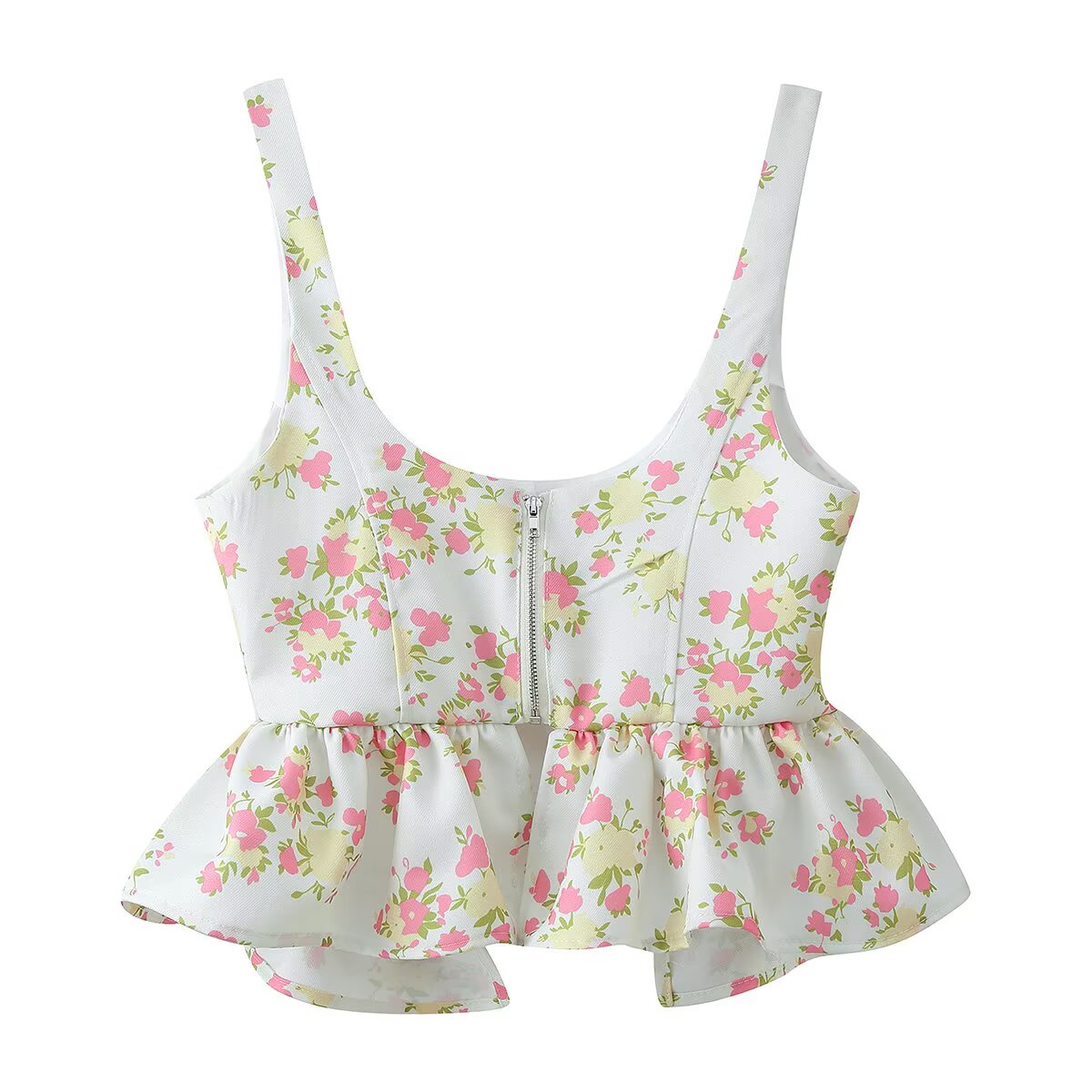 Spring Women Clothing Sexy Ruffled Floral Top Pants Set