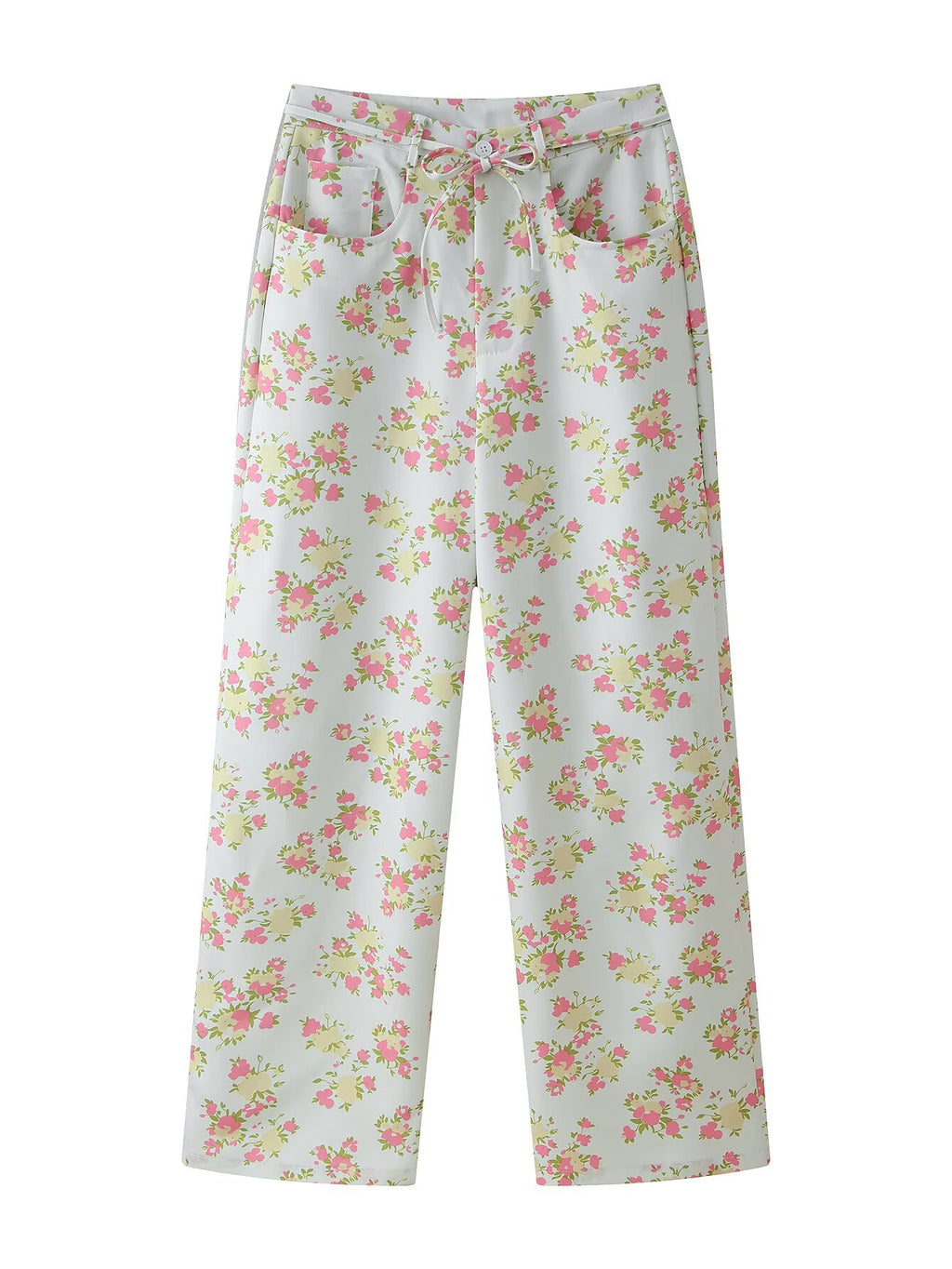 Spring Women Clothing Sexy Ruffled Floral Top Pants Set