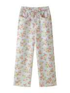 Spring Women Clothing Sexy Ruffled Floral Top Pants Set