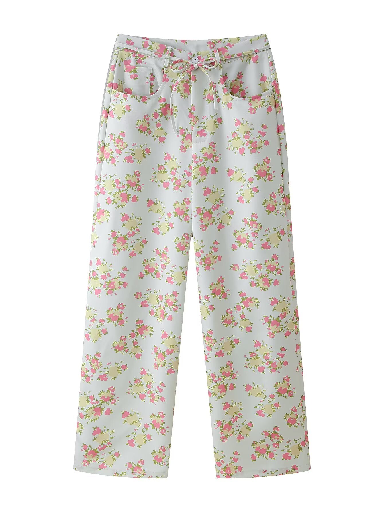 Spring Women Clothing Sexy Ruffled Floral Top Pants Set