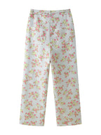 Spring Women Clothing Sexy Ruffled Floral Top Pants Set