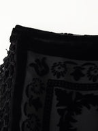 Floral Velvet Fringe High-Waist Midi Skirt