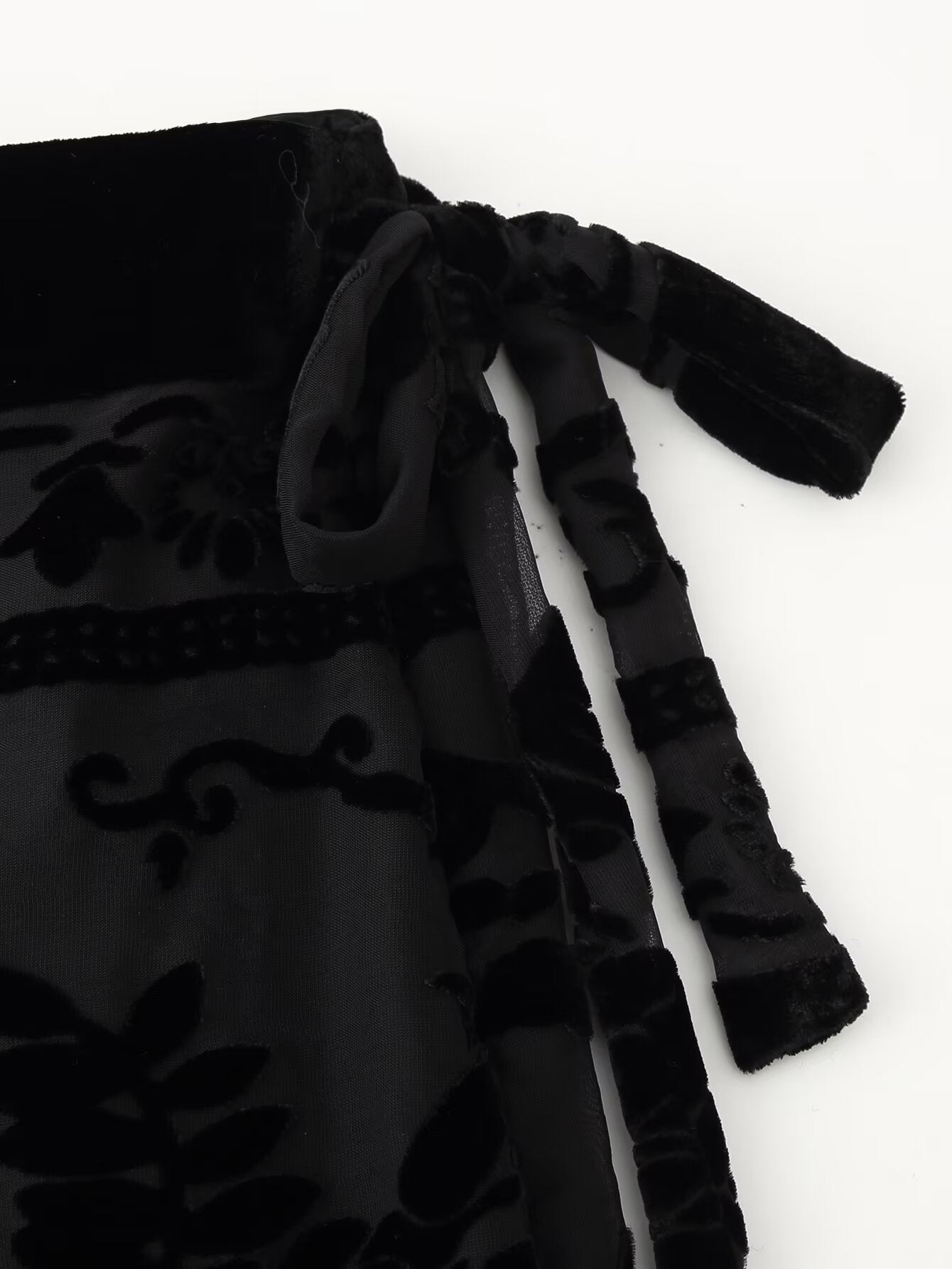 Floral Velvet Fringe High-Waist Midi Skirt