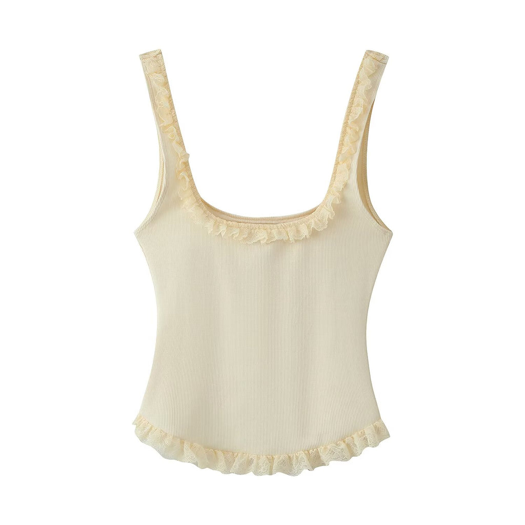 Women's Rib Laminated Decoration Top