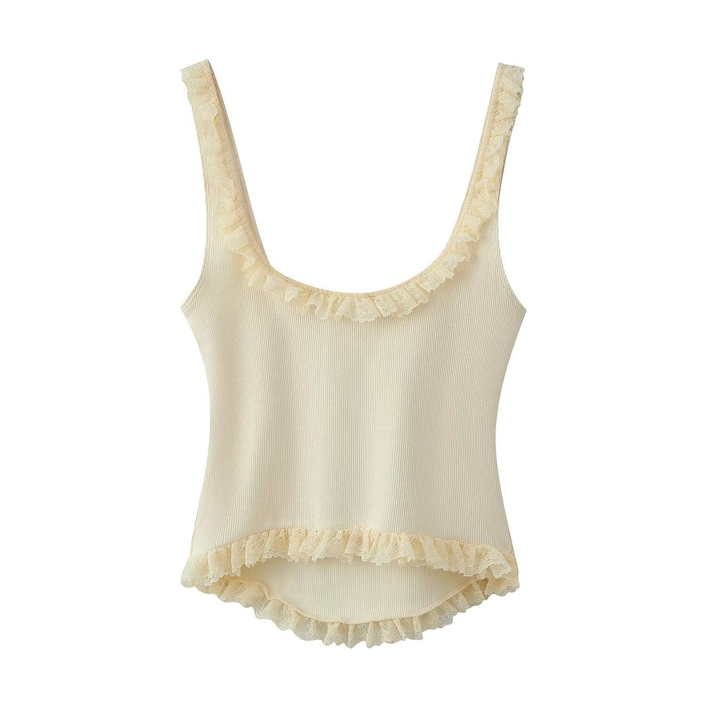 Women's Rib Laminated Decoration Top