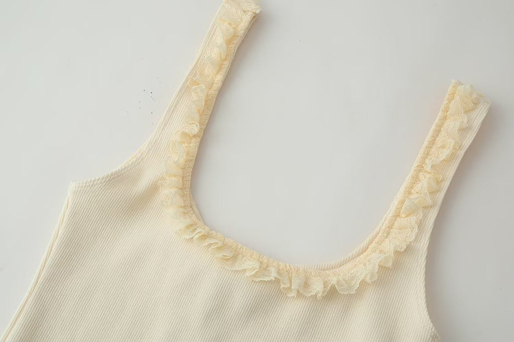 Women's Rib Laminated Decoration Top