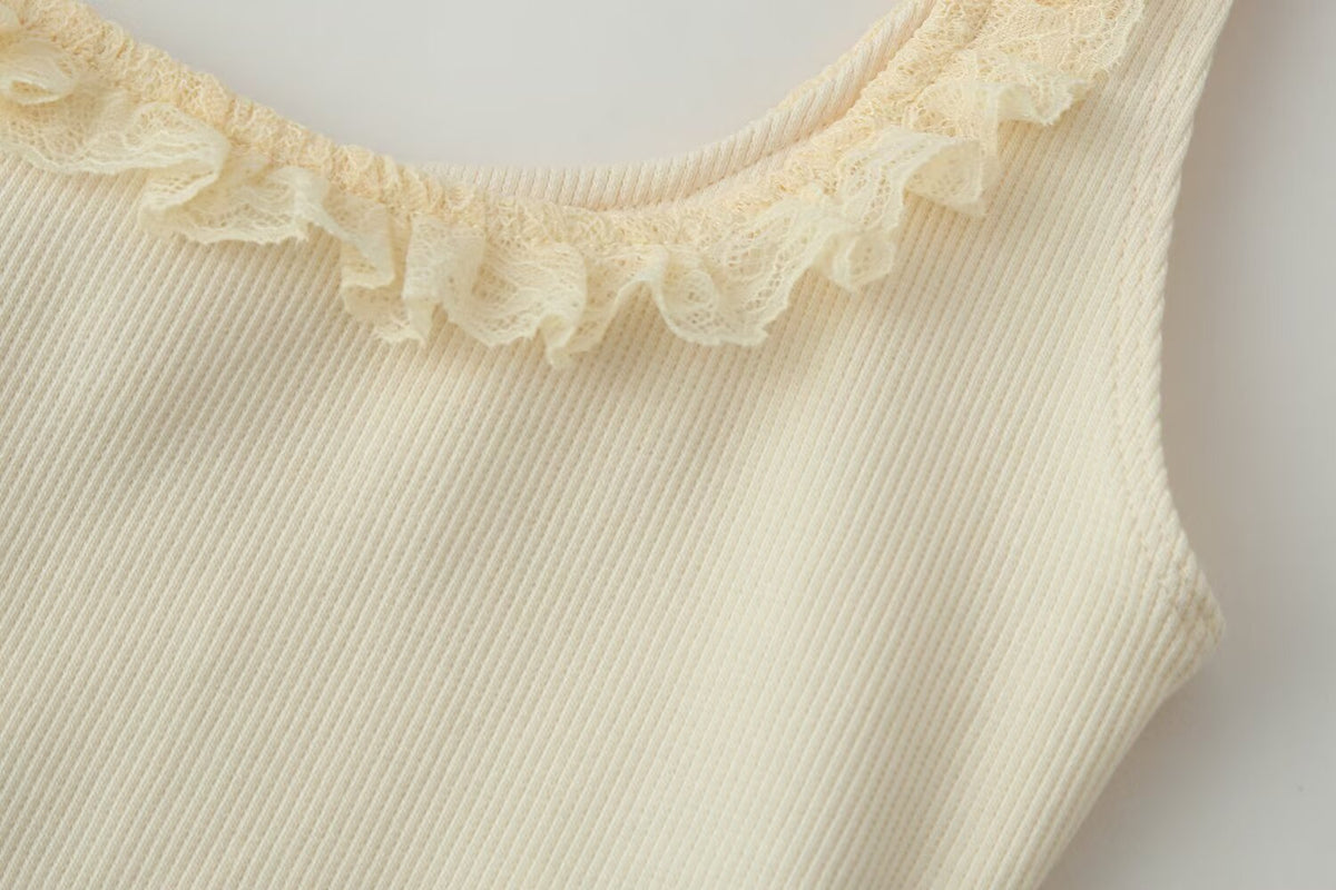 Women's Rib Laminated Decoration Top