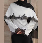 Women's Women Clothing Elegant Lace Stitching Satin Long Sleeve T Shirt Shawl All Matching Top
